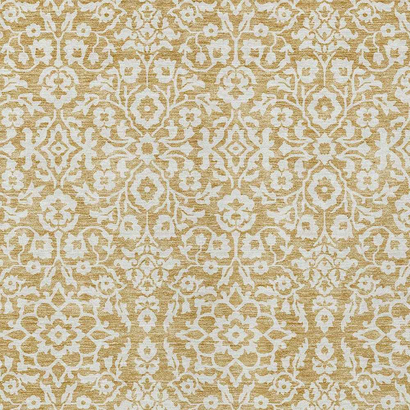 3' X 5' Gold And Beige Damask Washable Indoor Outdoor Area Rug