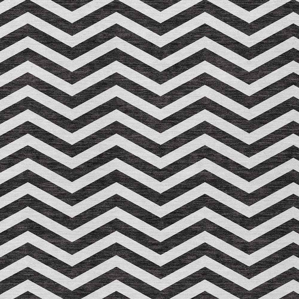 8' X 10' Black And Ivory Chevron Washable Indoor Outdoor Area Rug