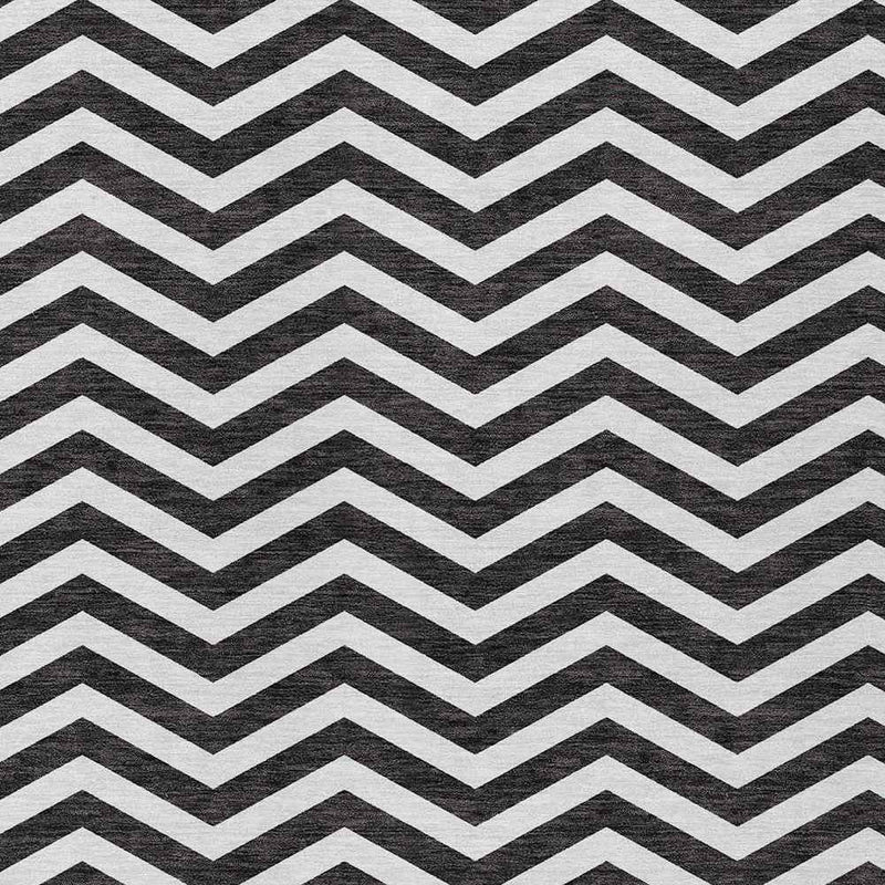 8' X 10' Black And Ivory Chevron Washable Indoor Outdoor Area Rug