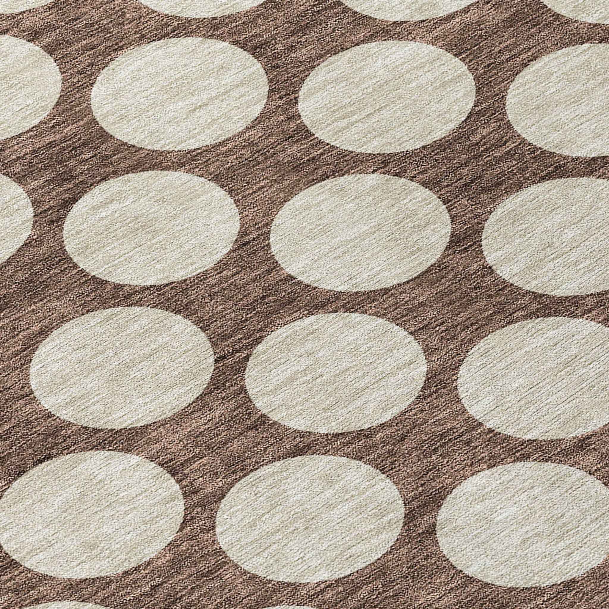 8' Brown And Beige Round Polka Dot Washable Indoor Outdoor Area Rug