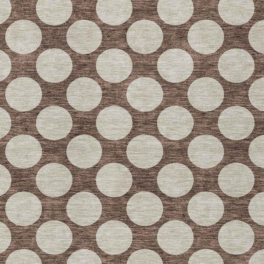 9' X 12' Brown And Beige Polka Dot Washable Indoor Outdoor Area Rug