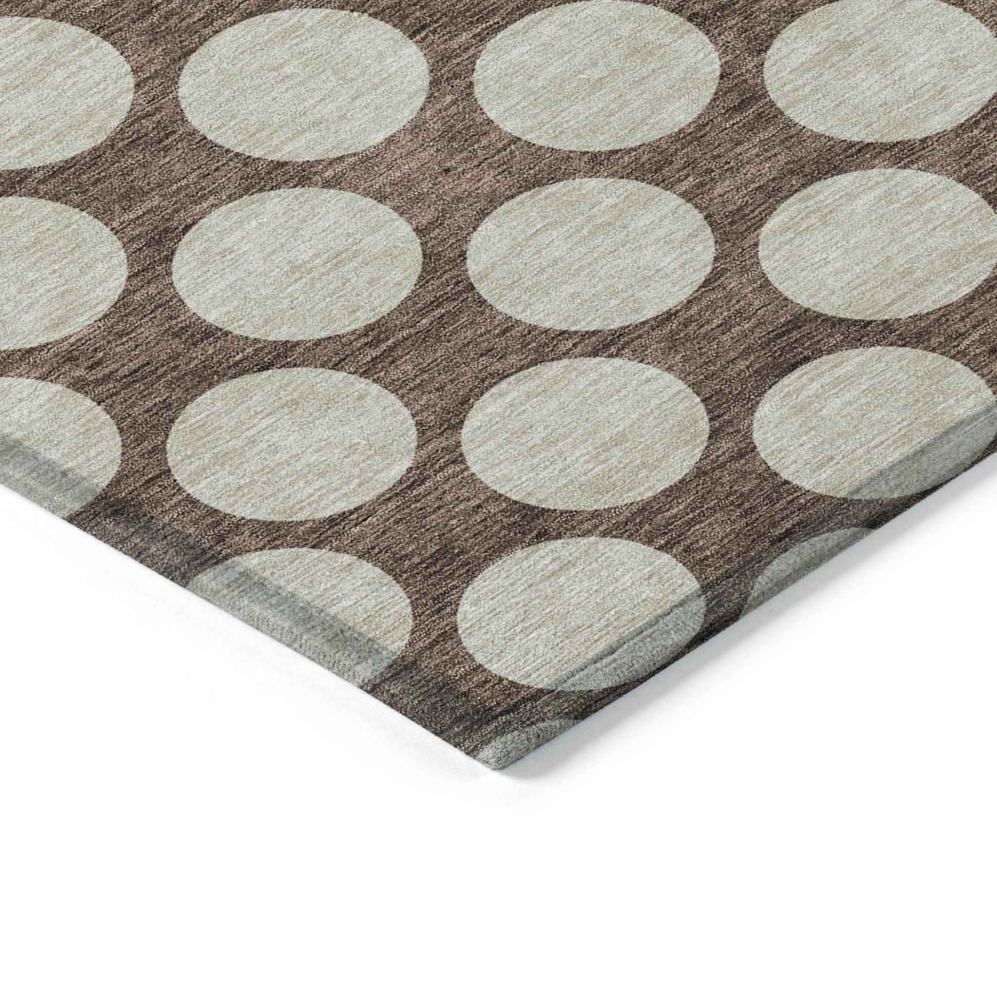9' X 12' Brown And Beige Polka Dot Washable Indoor Outdoor Area Rug