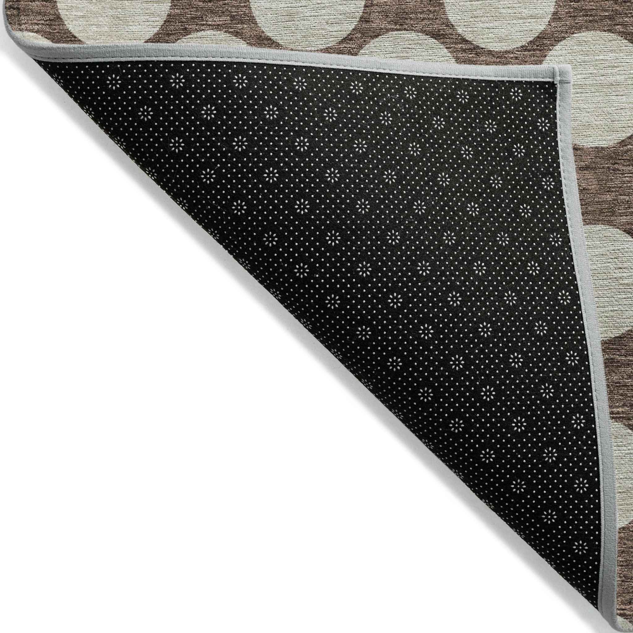 9' X 12' Brown And Beige Polka Dot Washable Indoor Outdoor Area Rug
