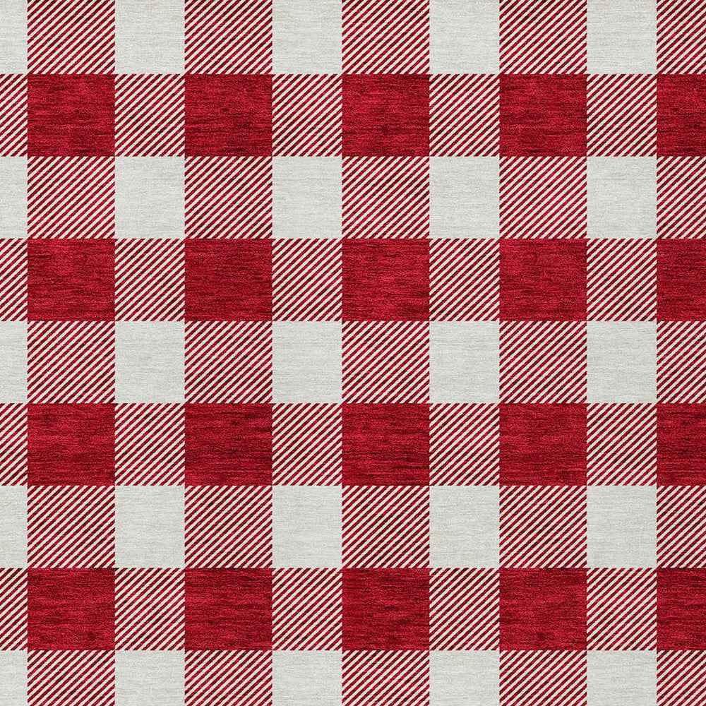 9' X 12' Red And Ivory Plaid Washable Indoor Outdoor Area Rug