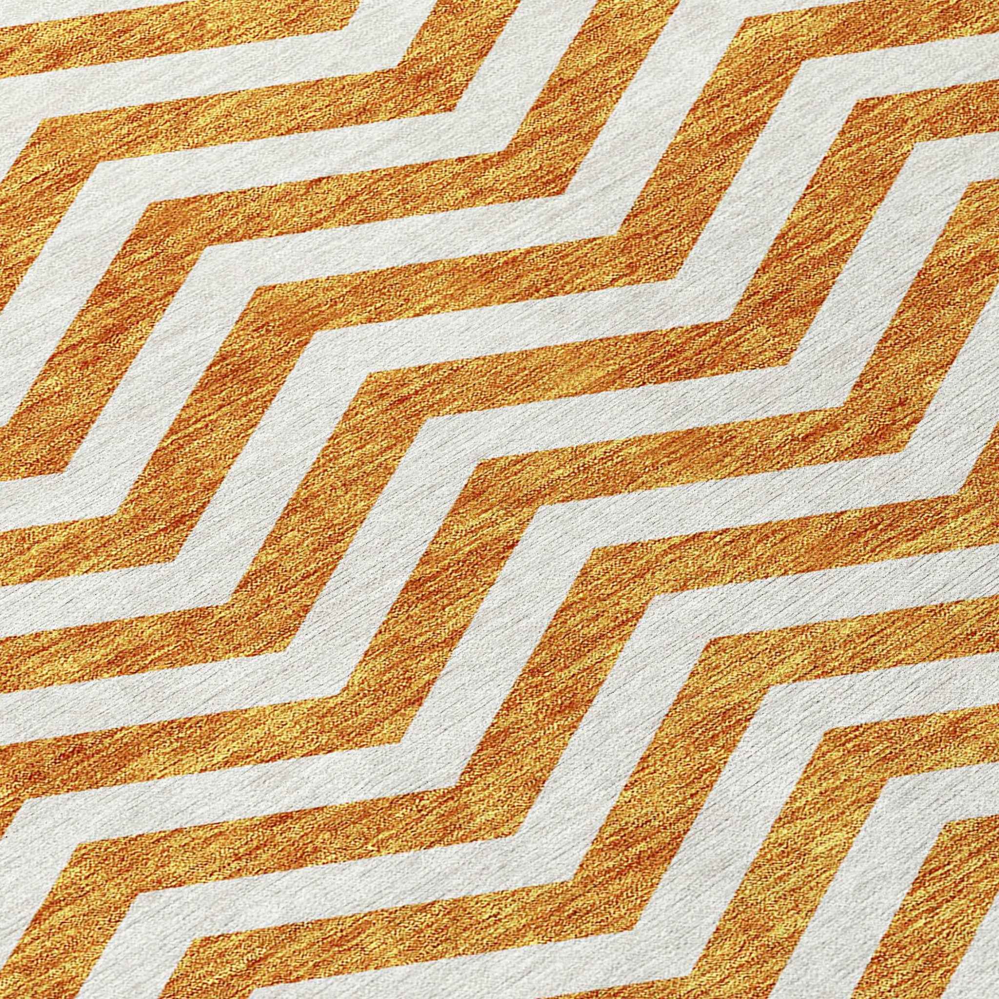 8' Orange And Beige Round Chevron Washable Indoor Outdoor Area Rug