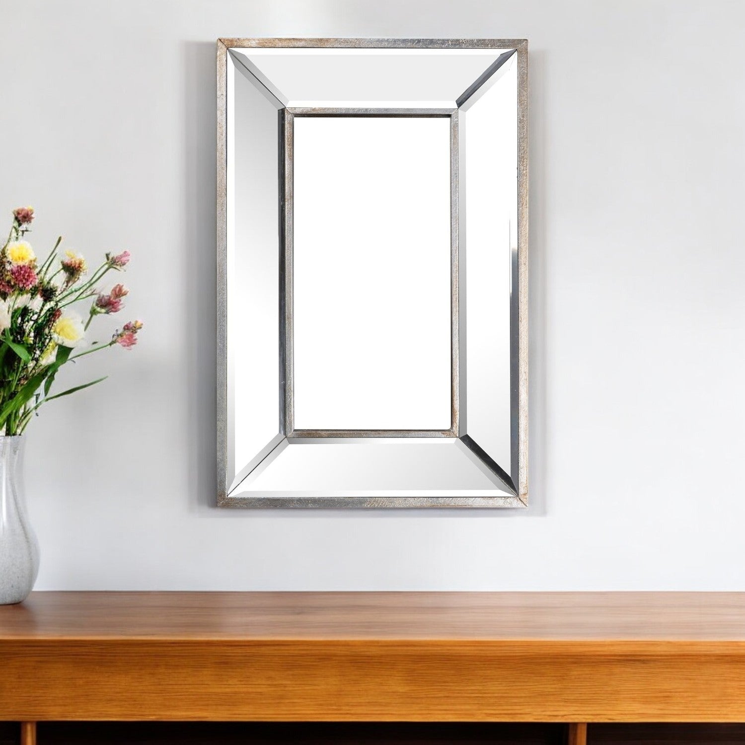 18" Silver Beveled Glass Framed Accent Mirror - Bed & Bath