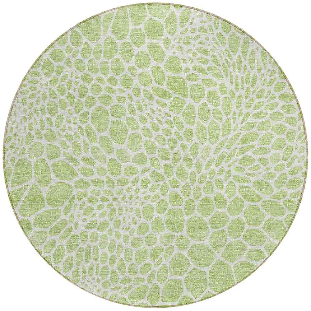 8' Artichoke Green And Ivory Round Geometric Washable Indoor Outdoor Area Rug