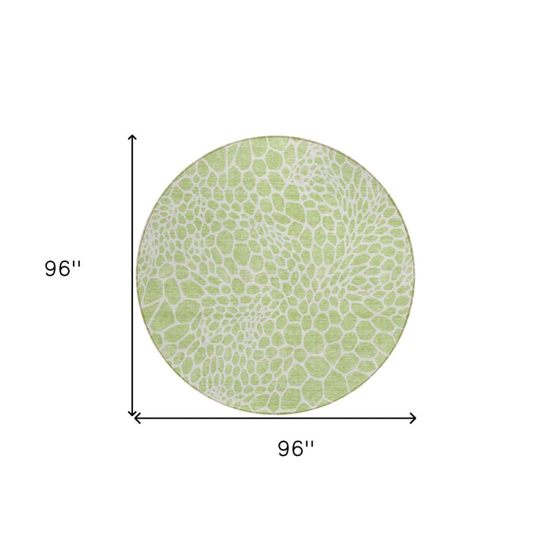 8' Artichoke Green And Ivory Round Geometric Washable Indoor Outdoor Area Rug