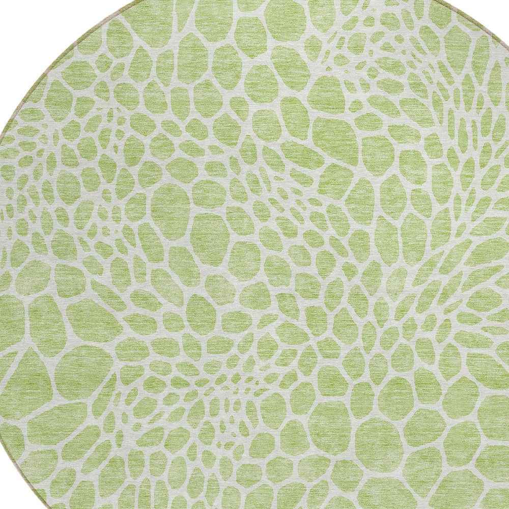 8' Artichoke Green And Ivory Round Geometric Washable Indoor Outdoor Area Rug