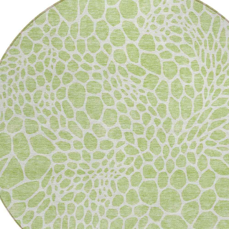 8' Artichoke Green And Ivory Round Geometric Washable Indoor Outdoor Area Rug