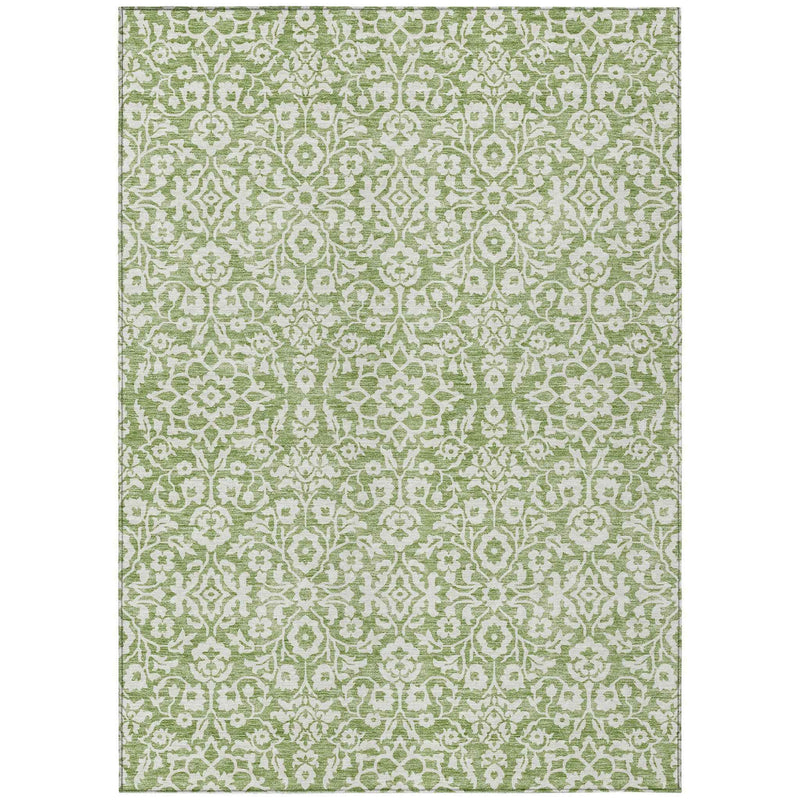 3' X 5' Green And Ivory Damask Washable Indoor Outdoor Area Rug