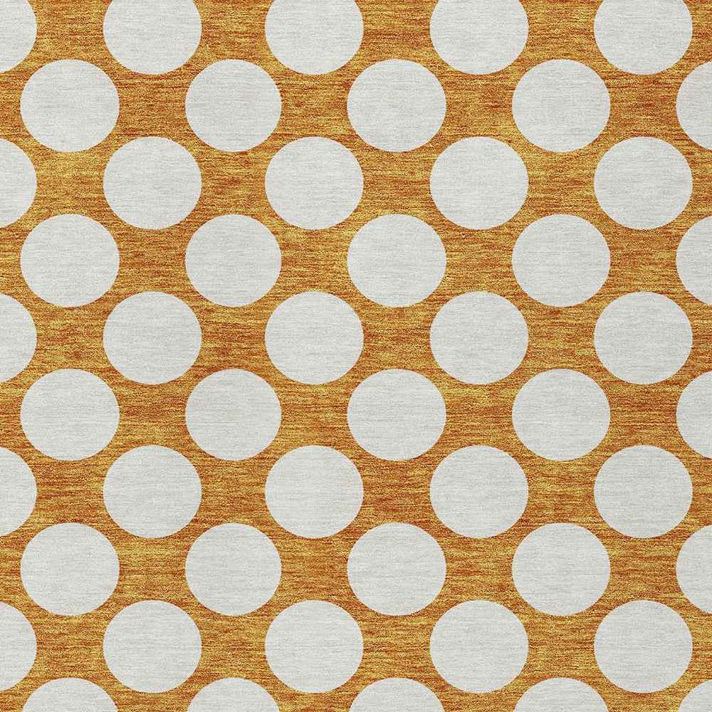10' X 14' Orange And Ivory Polka Dot Washable Indoor Outdoor Area Rug