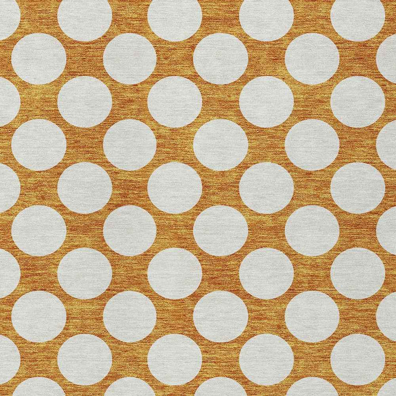 10' X 14' Orange And Ivory Polka Dot Washable Indoor Outdoor Area Rug