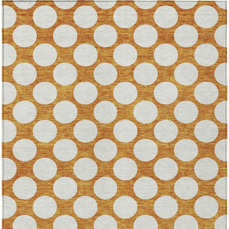 10' X 14' Orange And Ivory Polka Dot Washable Indoor Outdoor Area Rug