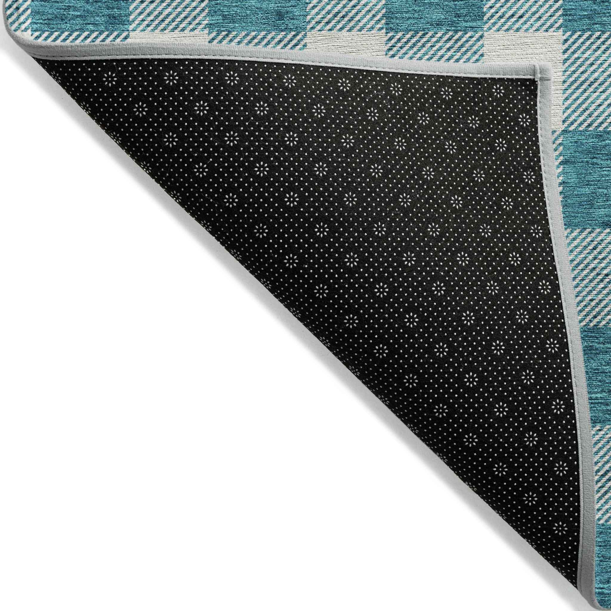 9' X 12' Teal Blue And Gray Plaid Washable Indoor Outdoor Area Rug
