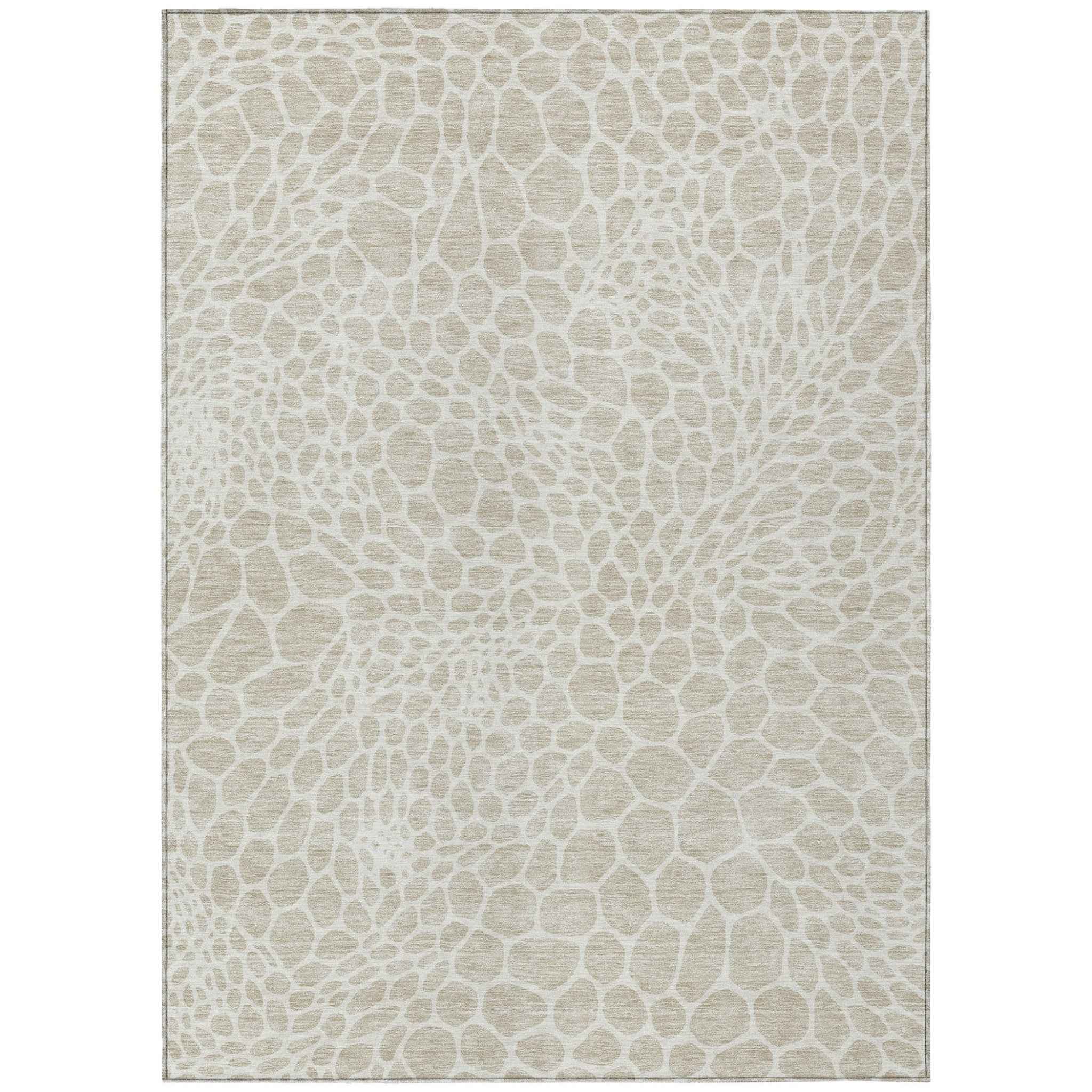 5' X 8' Beige And Ivory Geometric Washable Indoor Outdoor Area Rug