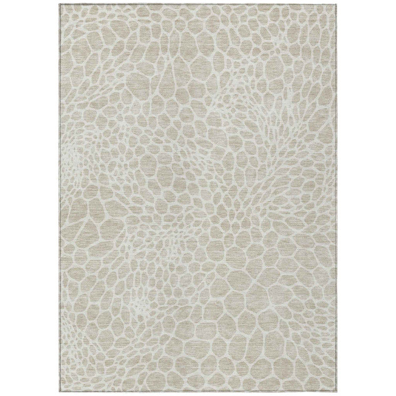 5' X 8' Beige And Ivory Geometric Washable Indoor Outdoor Area Rug