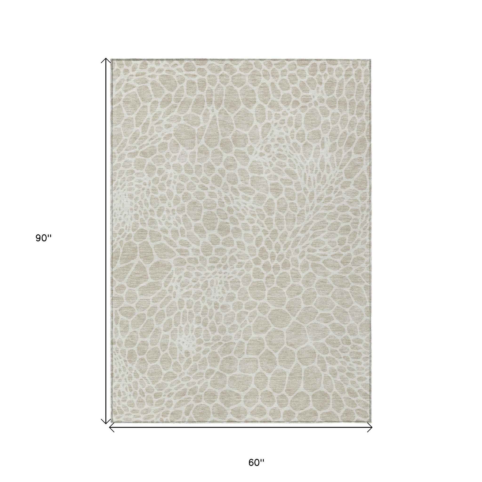 5' X 8' Beige And Ivory Geometric Washable Indoor Outdoor Area Rug