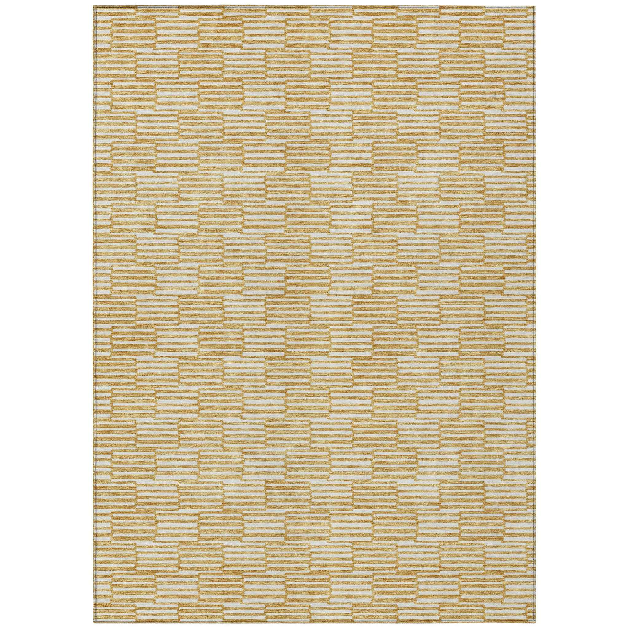 3' X 5' Gold And Beige Geometric Washable Indoor Outdoor Area Rug