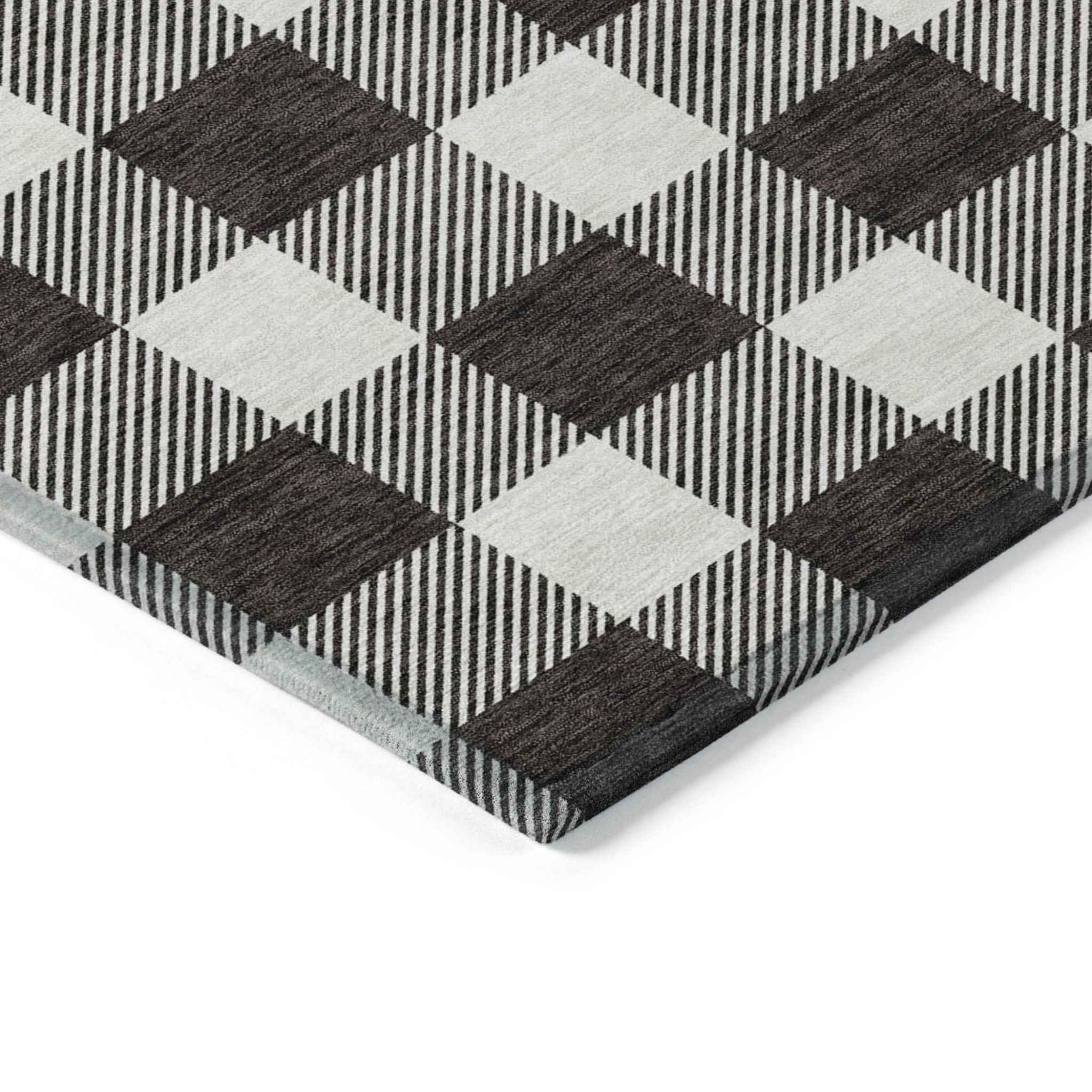 5' X 8' Black And Gray Plaid Washable Indoor Outdoor Area Rug