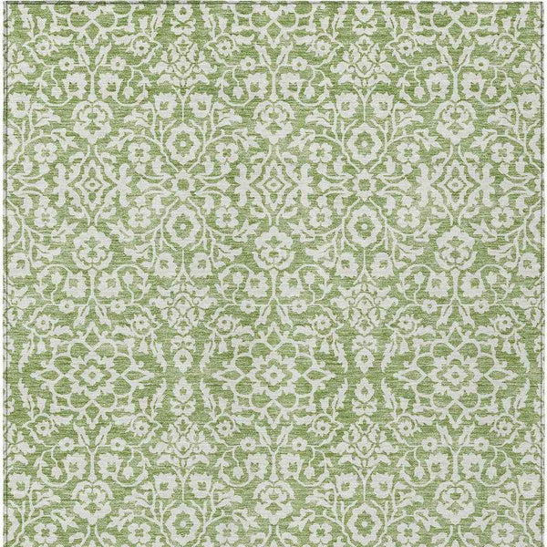 8' X 10' Green And Ivory Damask Washable Indoor Outdoor Area Rug