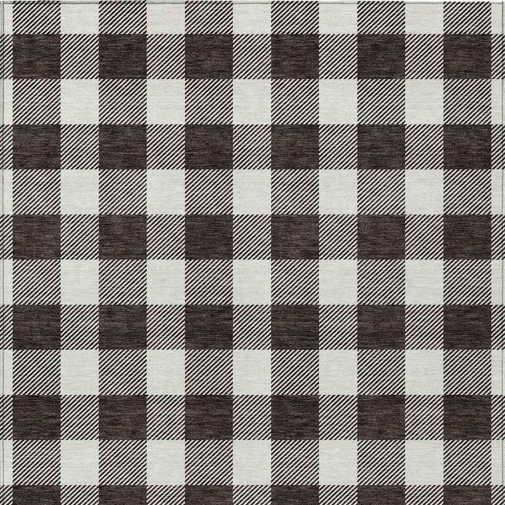 5' X 8' Black And Gray Plaid Washable Indoor Outdoor Area Rug