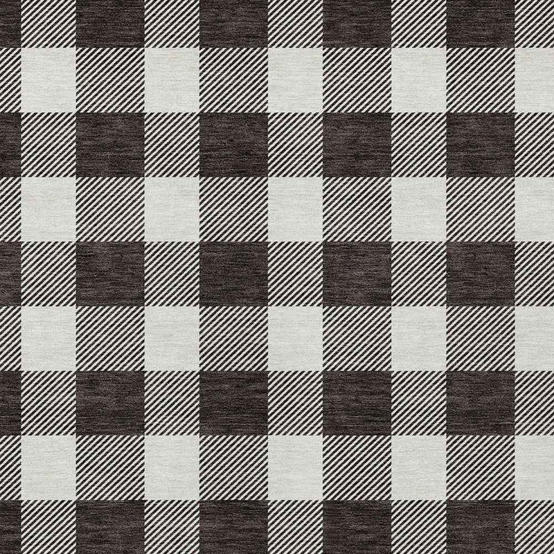 5' X 8' Black And Gray Plaid Washable Indoor Outdoor Area Rug
