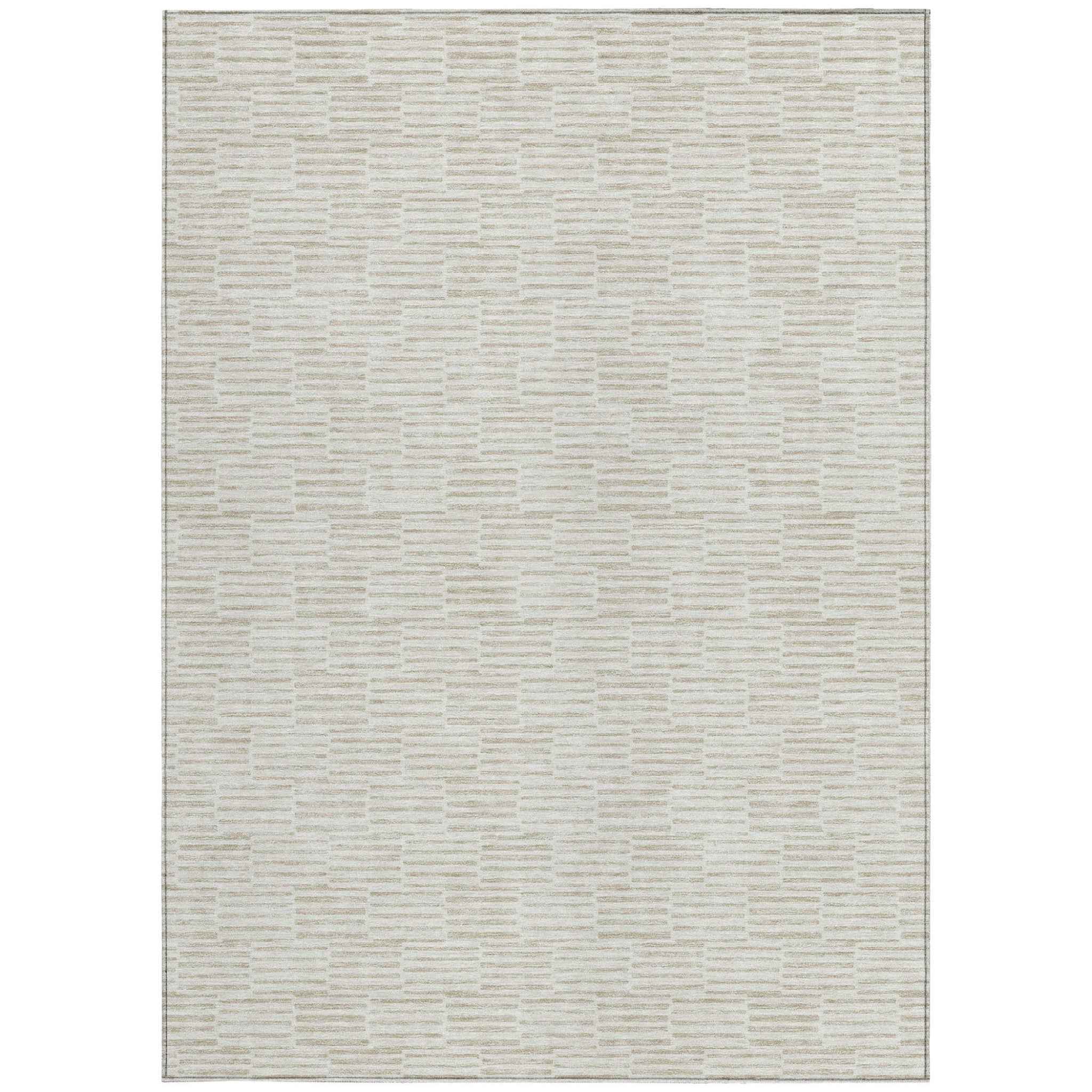 8' X 10' Ivory And Beige Geometric Washable Indoor Outdoor Area Rug