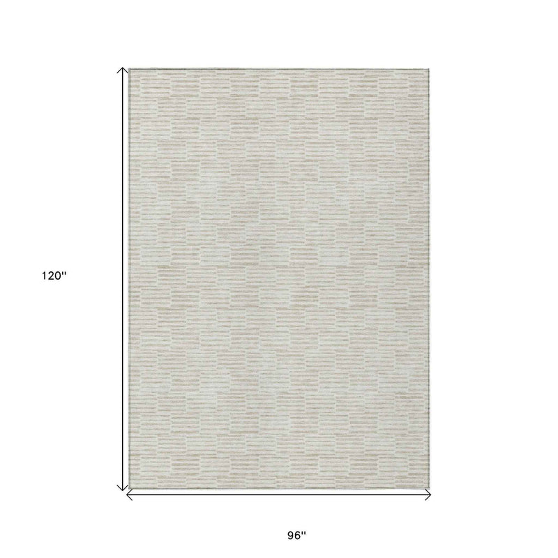 8' X 10' Ivory And Beige Geometric Washable Indoor Outdoor Area Rug