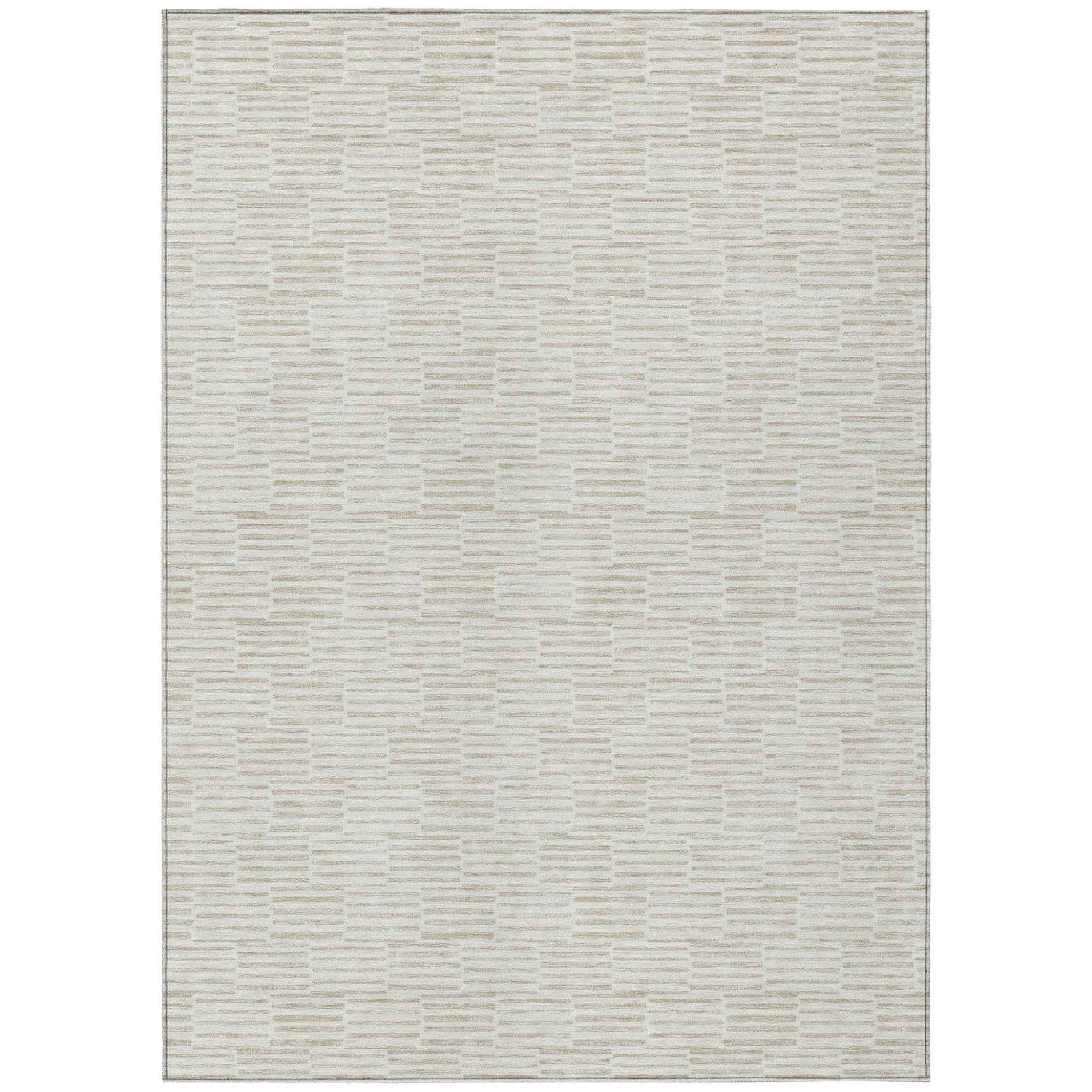 8' X 10' Ivory And Beige Geometric Washable Indoor Outdoor Area Rug