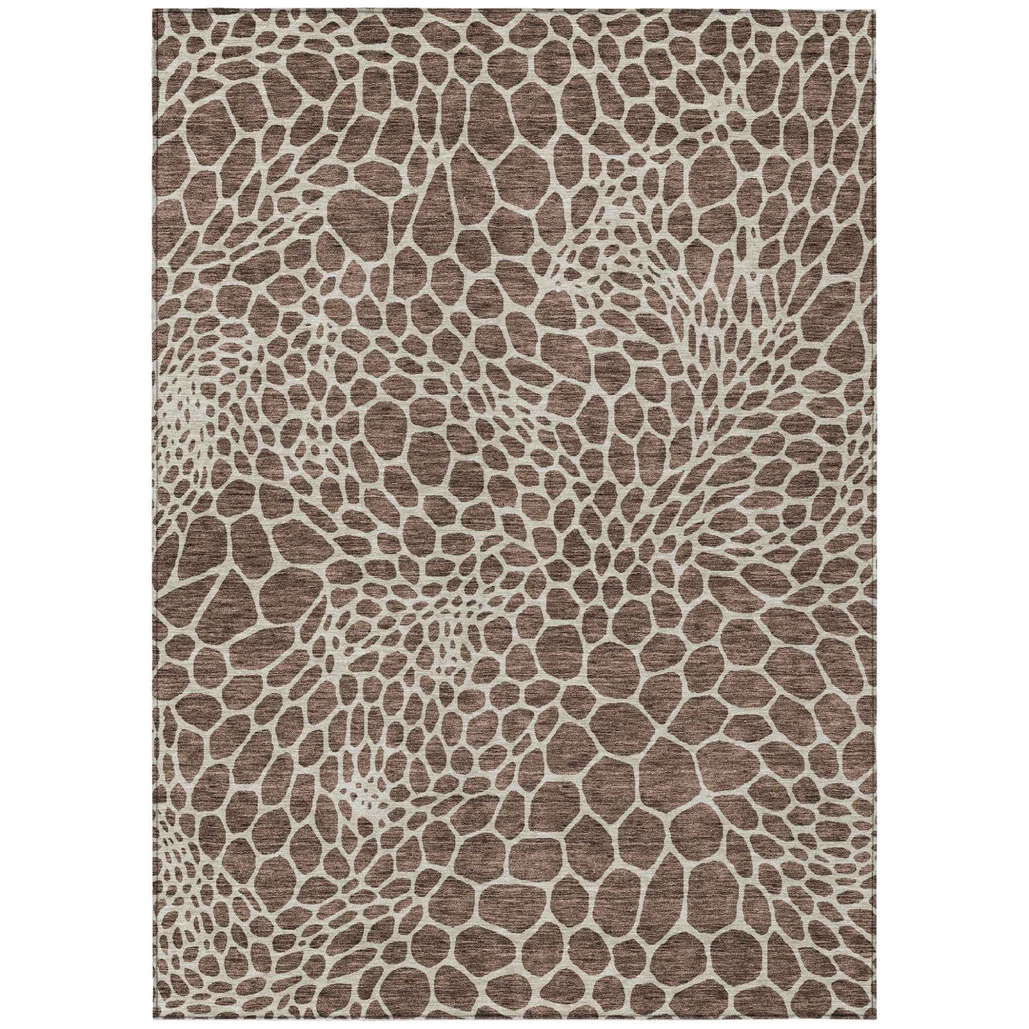 5' X 8' Brown And Beige Geometric Washable Indoor Outdoor Area Rug