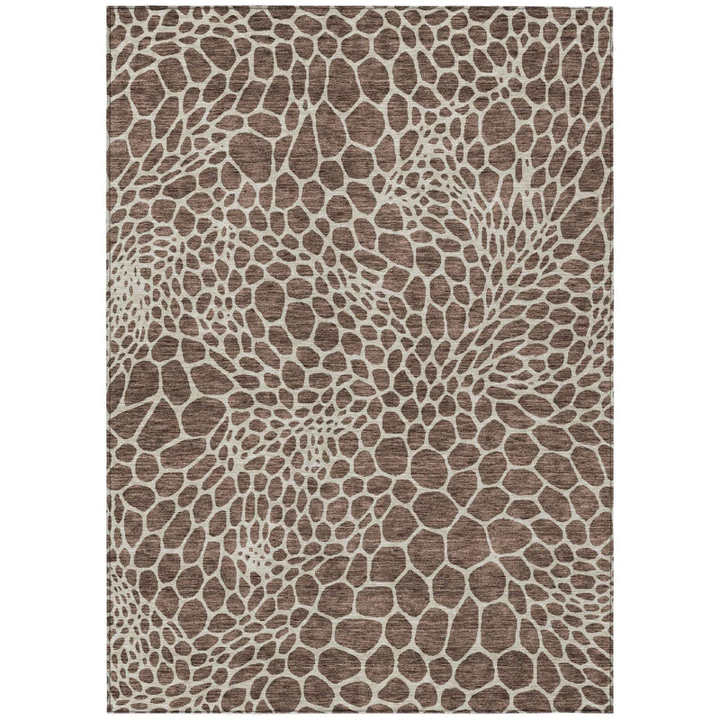 5' X 8' Brown And Beige Geometric Washable Indoor Outdoor Area Rug