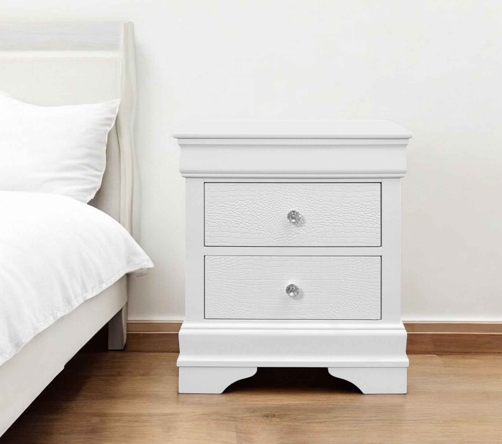 24" White Wood Shagreen Two Drawer Nightstand