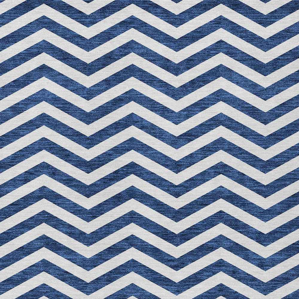 8' X 10' Navy Blue And Ivory Chevron Washable Indoor Outdoor Area Rug