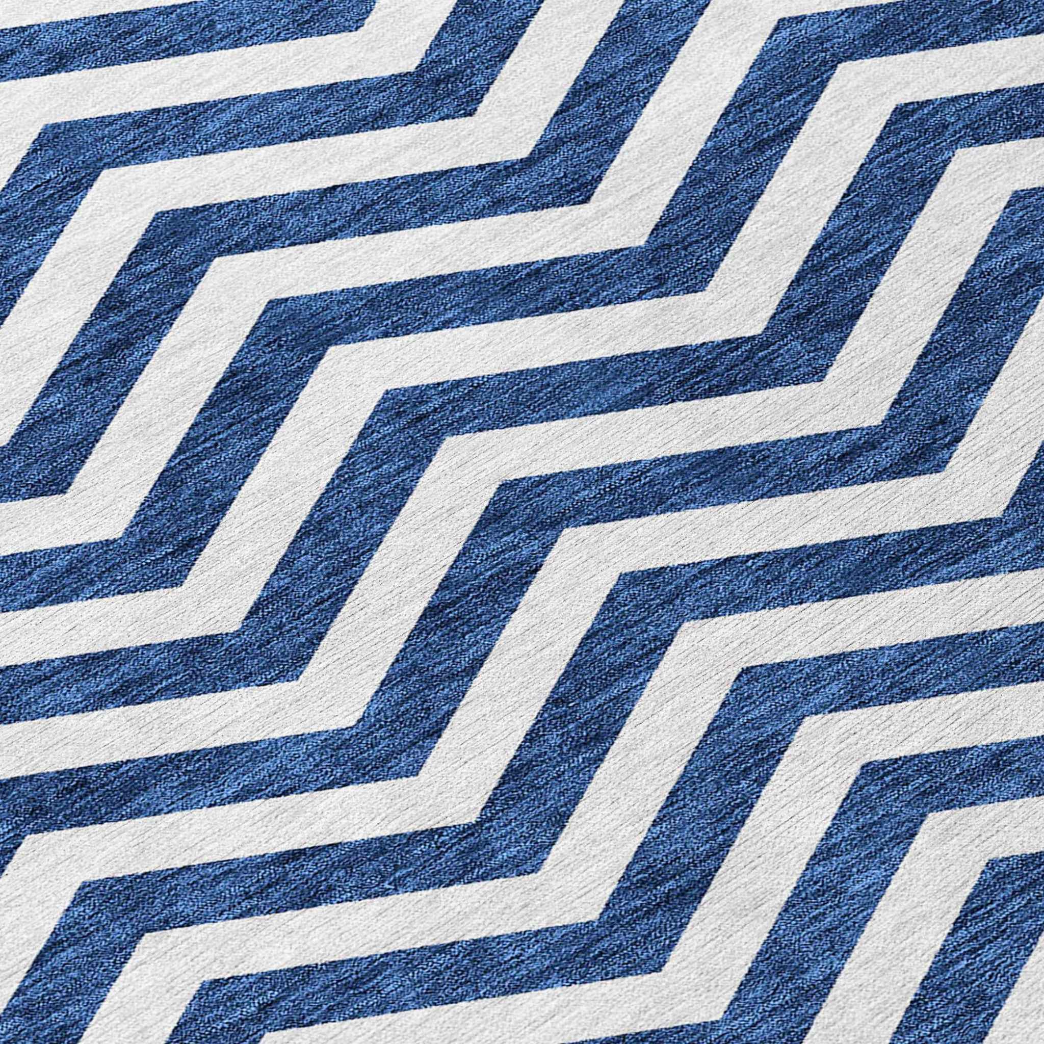 8' X 10' Navy Blue And Ivory Chevron Washable Indoor Outdoor Area Rug