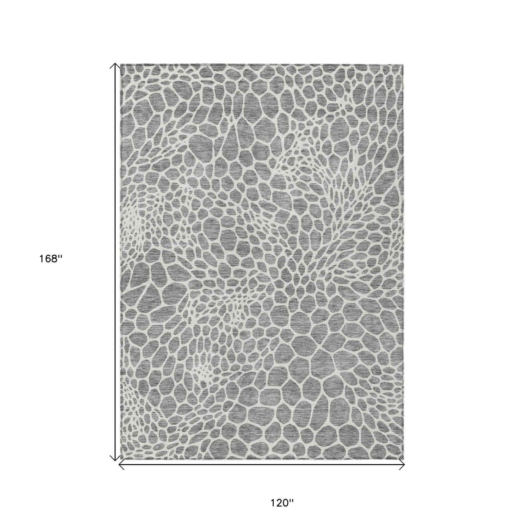 10' X 14' Gray And Ivory Geometric Washable Indoor Outdoor Area Rug