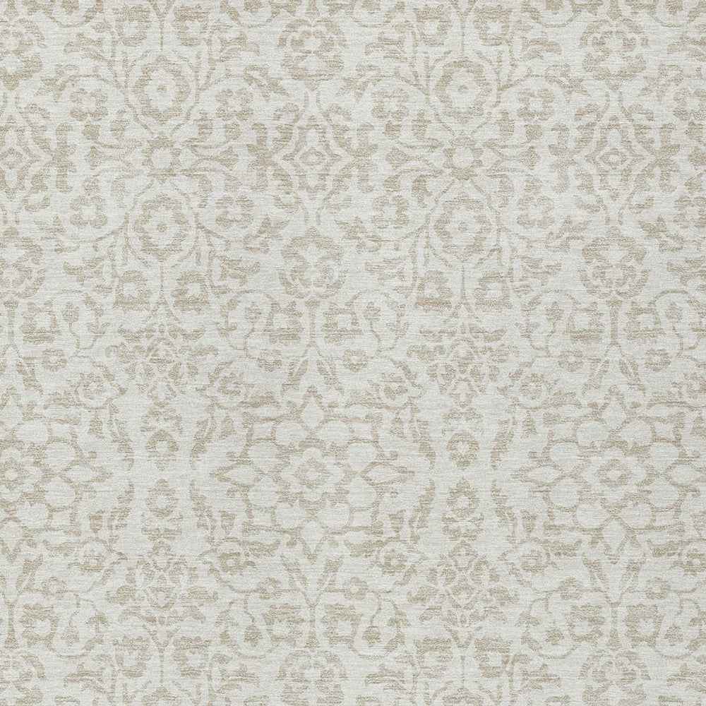 3' X 5' Ivory And Beige Damask Washable Indoor Outdoor Area Rug