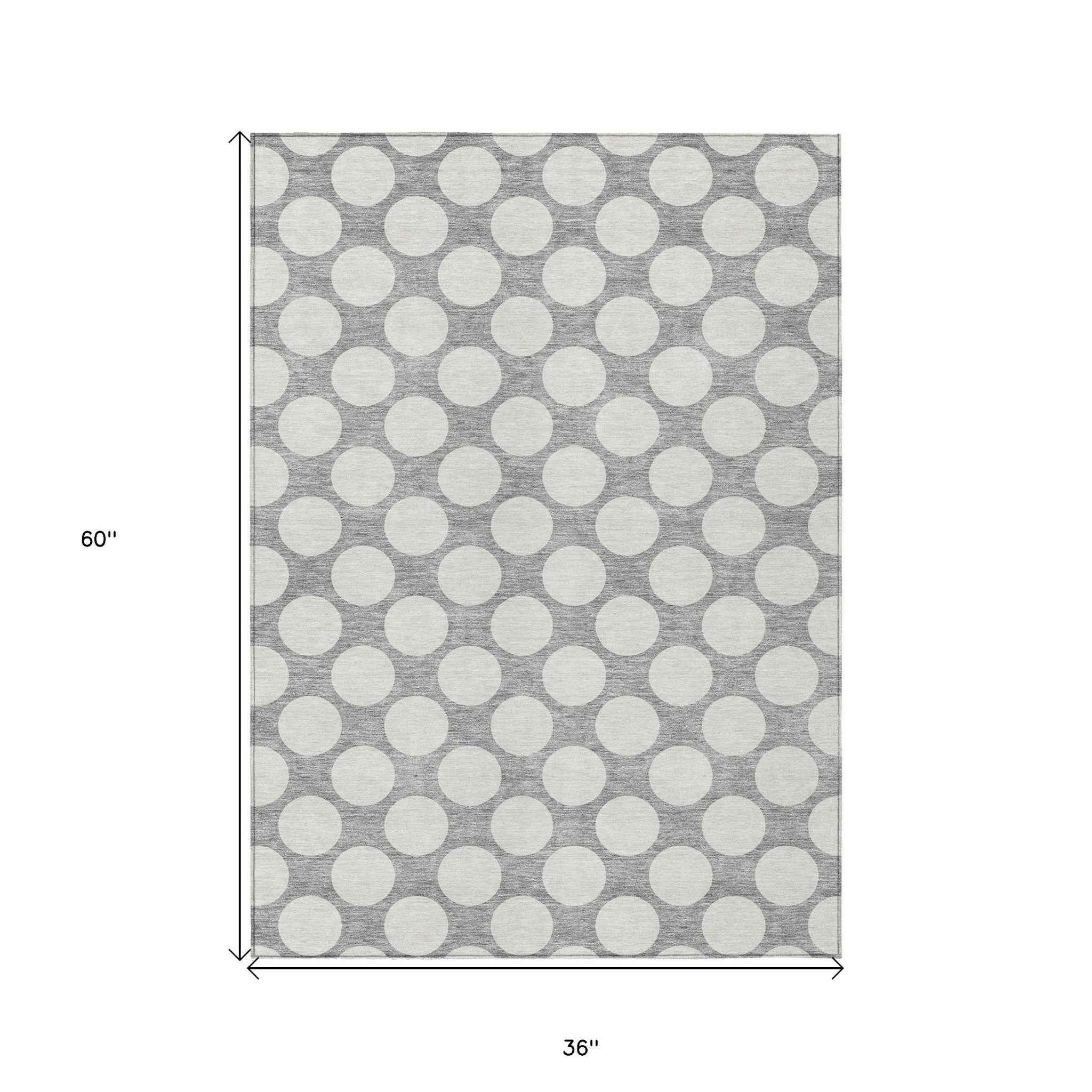 3' X 5' Gray And Silver Polka Dot Washable Indoor Outdoor Area Rug
