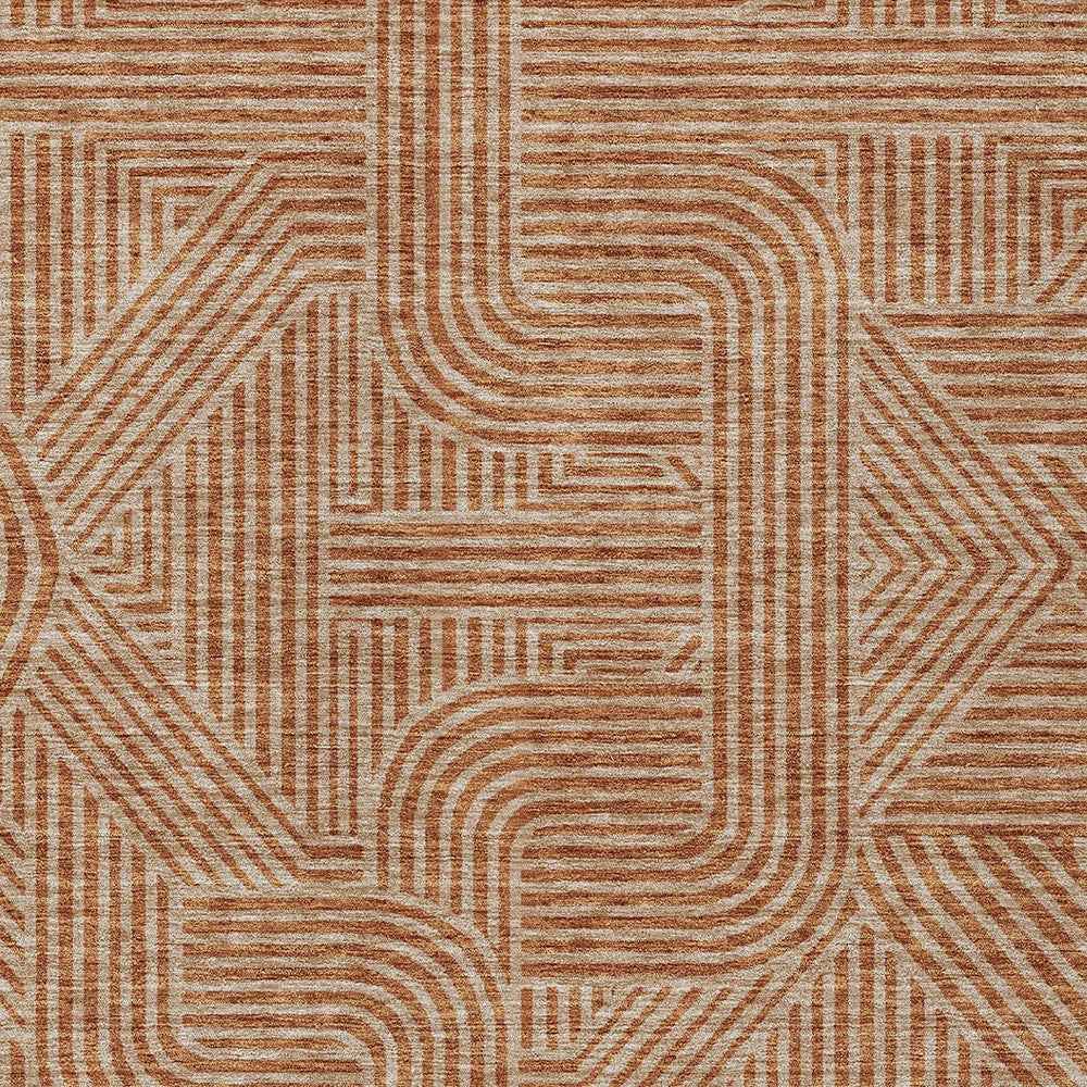 10' X 14' Terra Cotta And Brown Abstract Washable Indoor Outdoor Area Rug
