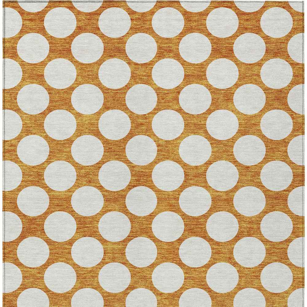 3' X 5' Orange And Ivory Polka Dot Washable Indoor Outdoor Area Rug