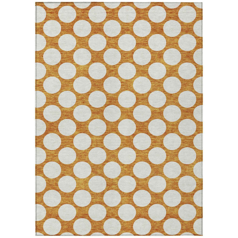 3' X 5' Orange And Ivory Polka Dot Washable Indoor Outdoor Area Rug