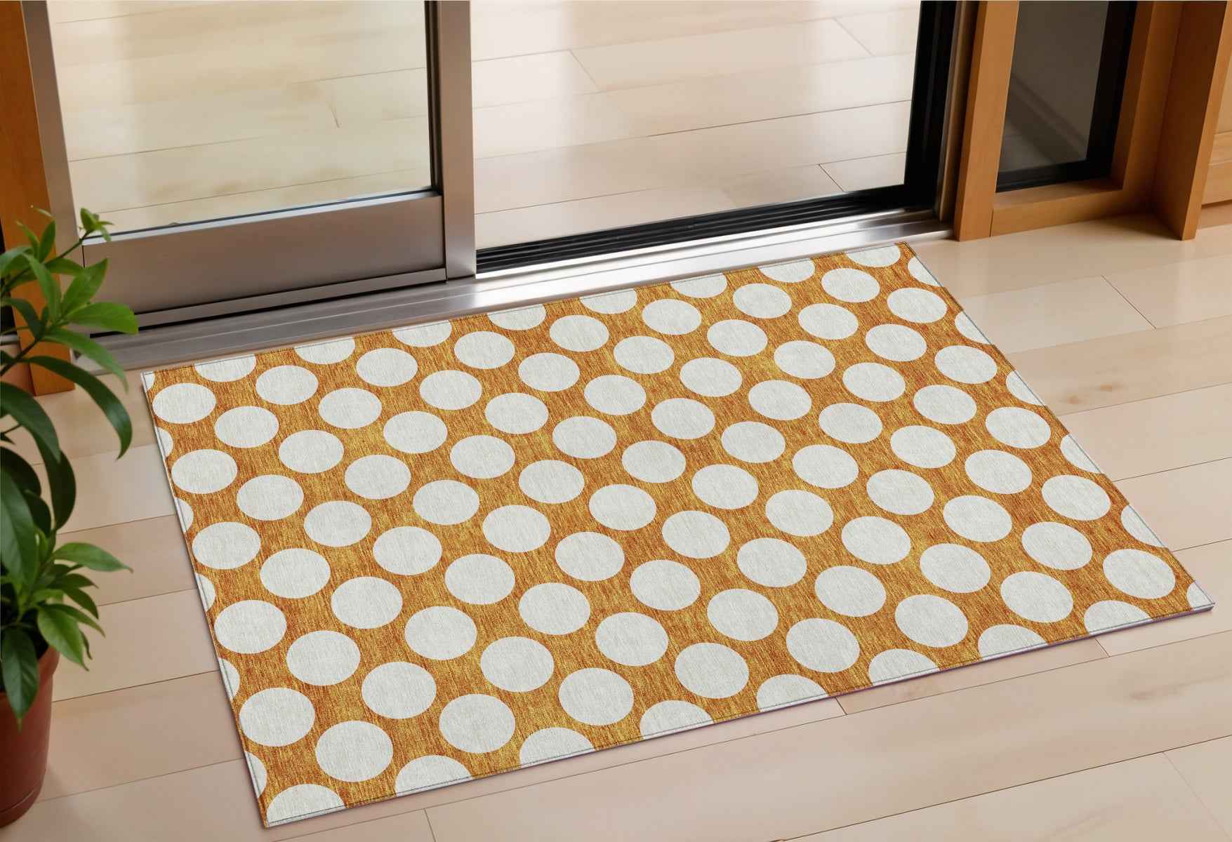 3' X 5' Orange And Ivory Polka Dot Washable Indoor Outdoor Area Rug
