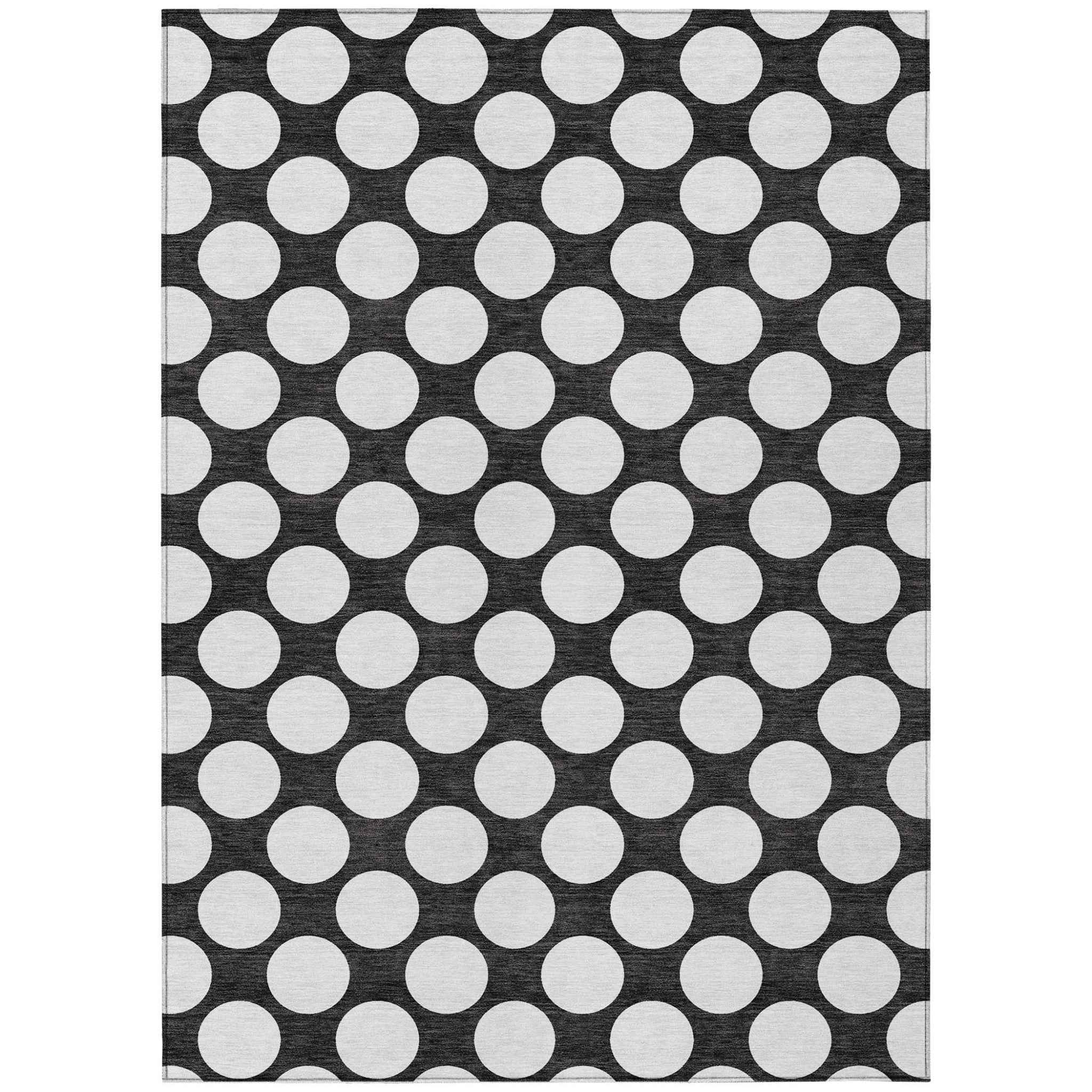 10' X 14' Black And Ivory Polka Dot Washable Indoor Outdoor Area Rug