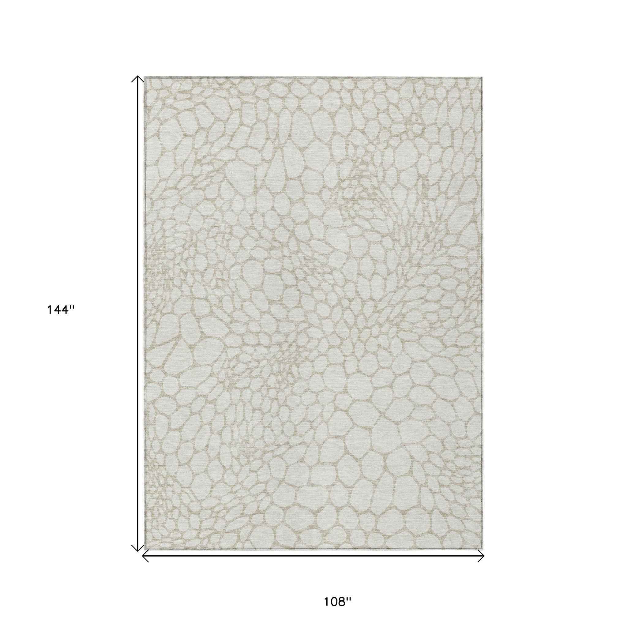 9' X 12' Ivory And Beige Geometric Washable Indoor Outdoor Area Rug