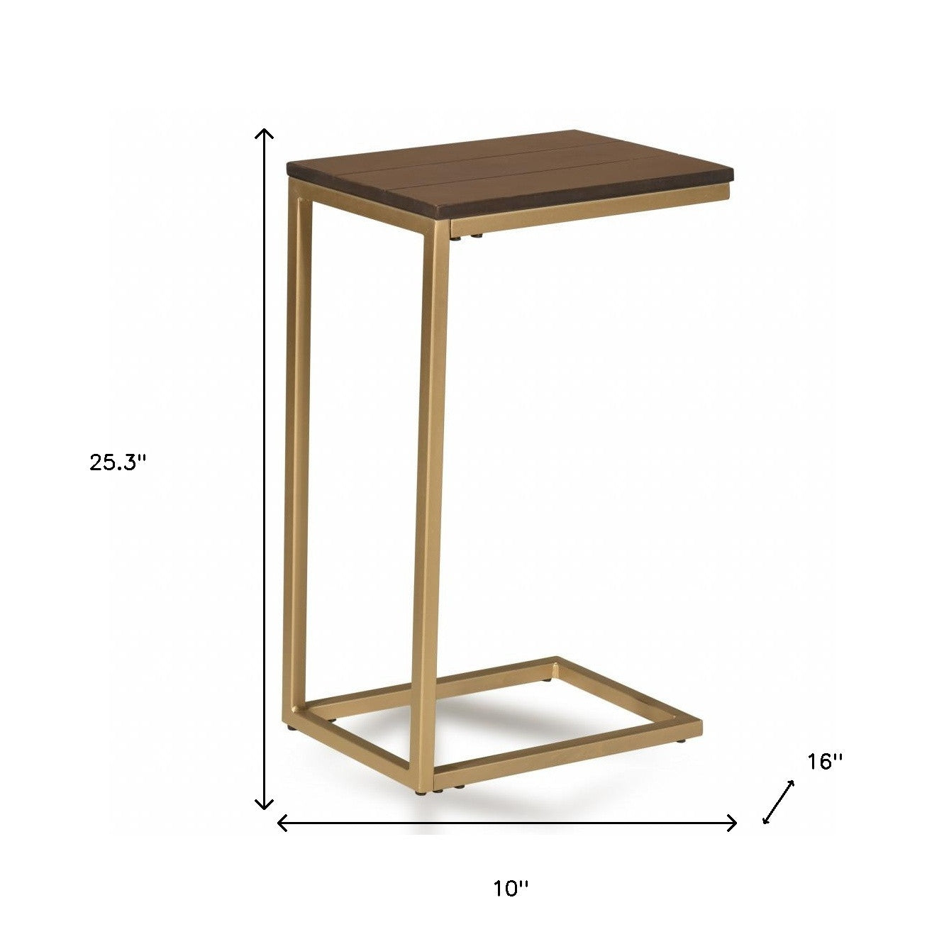 25" Dark Brown Solid Wood And Steel Frame End Table - Living Room