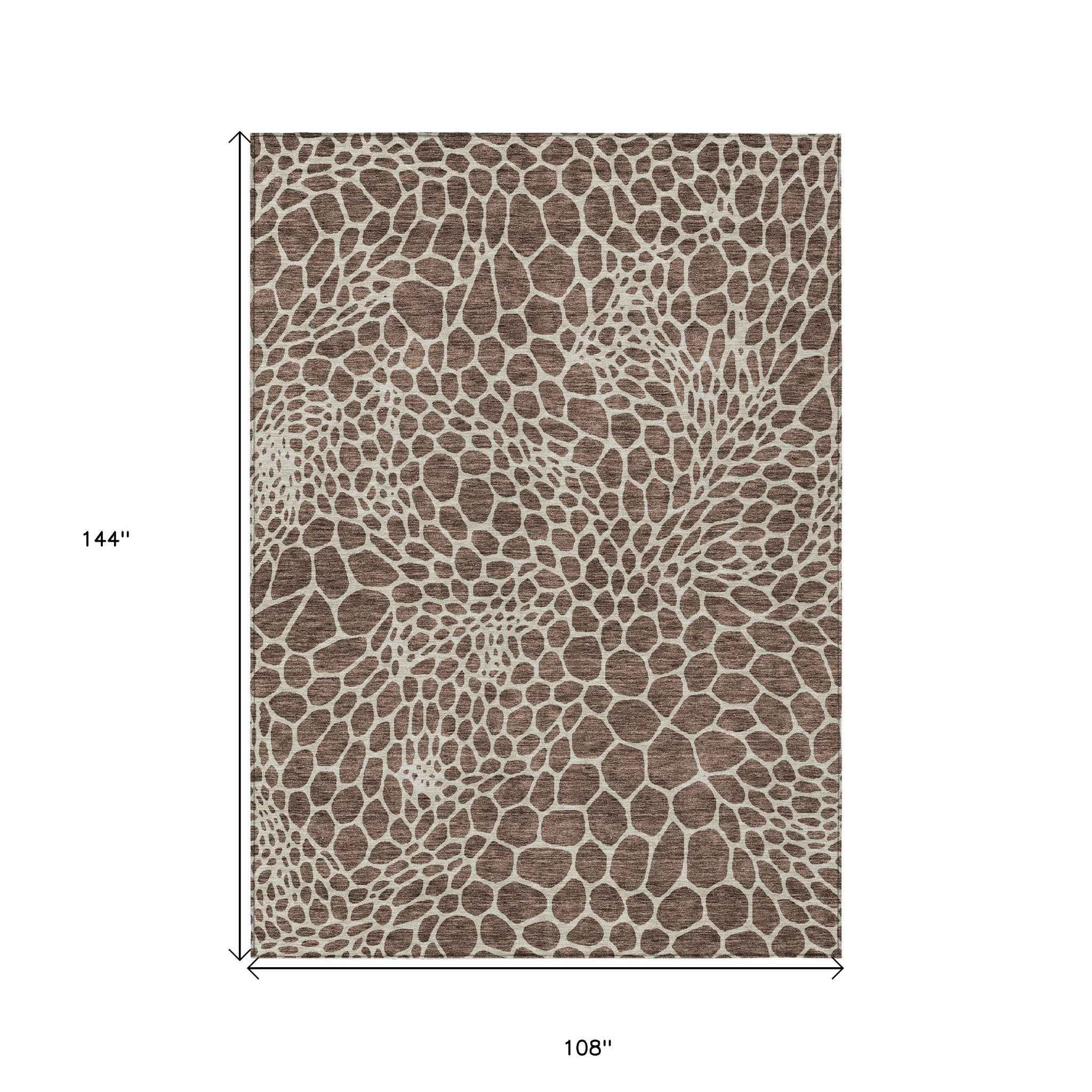 9' X 12' Brown And Beige Geometric Washable Indoor Outdoor Area Rug