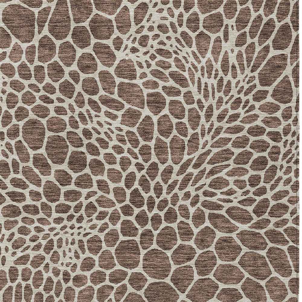 9' X 12' Brown And Beige Geometric Washable Indoor Outdoor Area Rug
