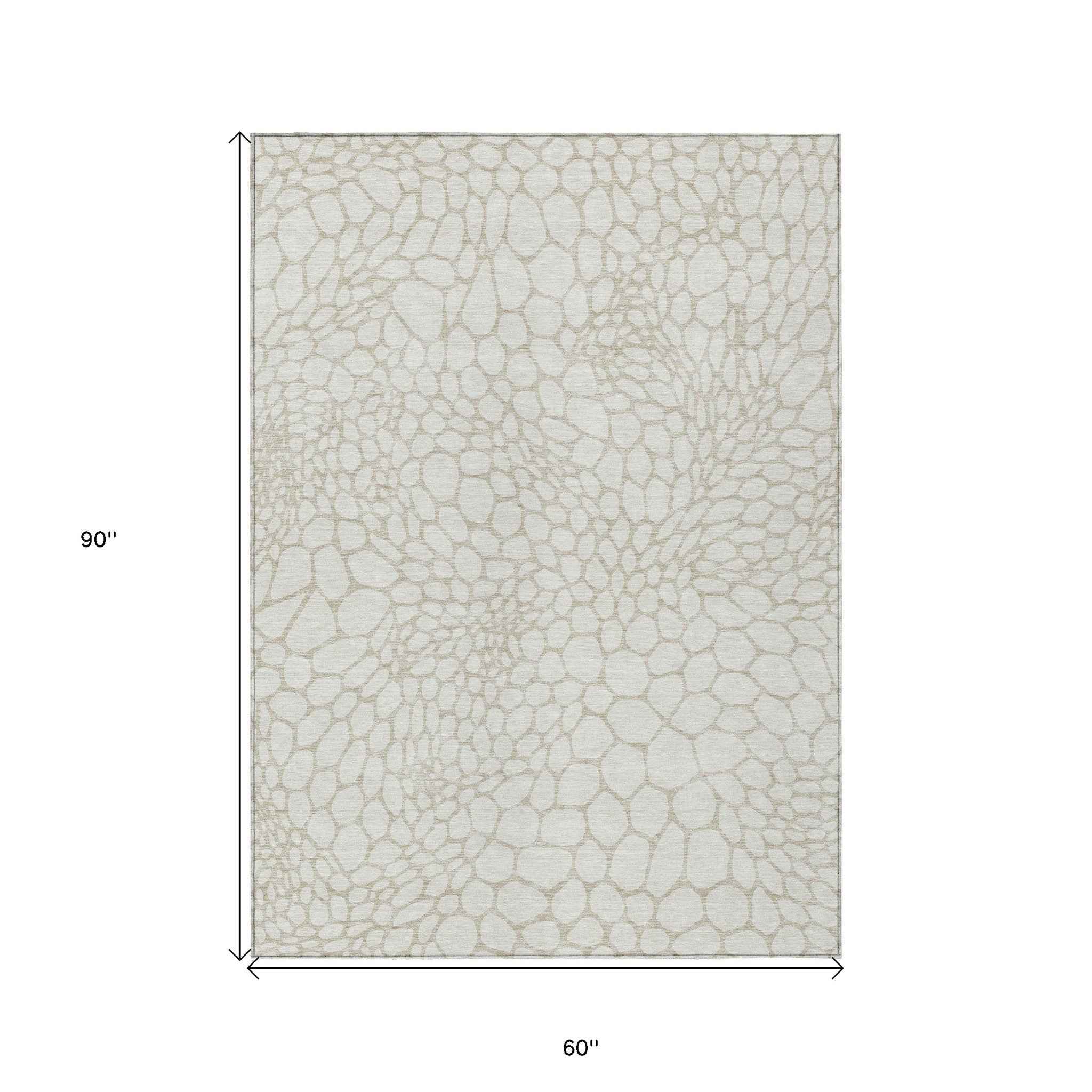5' X 8' Ivory And Beige Geometric Washable Indoor Outdoor Area Rug