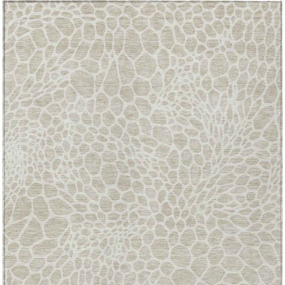 9' X 12' Beige And Ivory Geometric Washable Indoor Outdoor Area Rug