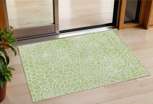 3' X 5' Artichoke Green And Ivory Geometric Washable Indoor Outdoor Area Rug